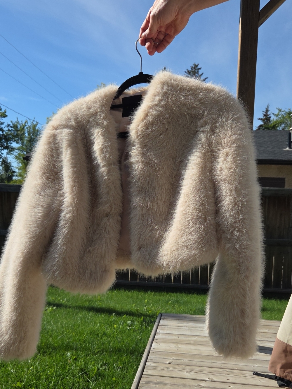 Faux Fur Cropped Jacket in Beige - Women's Coat